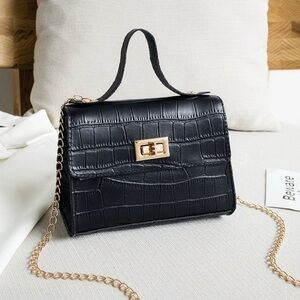 Elegant Black Crocodile Pattern Handbag